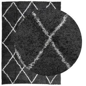 Shaggy Rug PAMPLONA High Pile Modern Black and Cream 240x340 cm