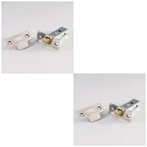 2 PACK - 64mm Standard Tubular Door Latch Square Strike Plate & Forend Polished Nickel