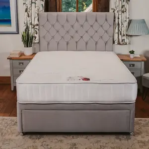 Ruby Memory Foam Orthopaedic Sprung Divan Bed Set 6FT Super King 4 Drawers  Continental - Plush Light Silver