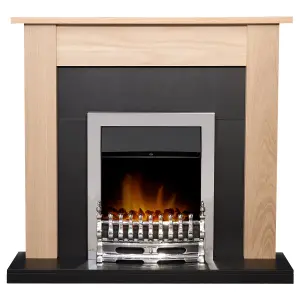 Adam Southwold Fireplace in Oak & Black with Blenheim Electric Fire in Chrome, 43 Inch