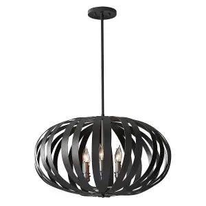 Luminosa Woodstock 6 Light Large Spherical Cage Ceiling Chandelier Pendant Light Black, E14