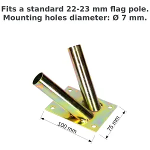 Double Flag Pole Holder - Wall Mounted Flag Pole Bracket, Galvanised (Gold), Rust and Weather Resistant, Heavy Duty