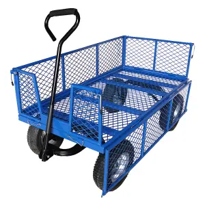 Workhorse Trucks General Purpose Heavy Duty Platform Truck With Mesh Sides & Base, Pneumatic Wheels, Loop Handle, 450kg Capacity