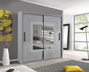 Stylish Bedroom Sliding Wardrobe - Storage Space & Sleek Design comes in Width 100cm/120cm/150cm/180cm/203cm/250cm (Grey, 203cm)