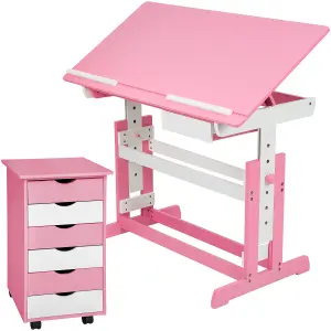 Desk and Filing Cabinet - wooden, tiltable tabletop, 7 step height adjustable - rose