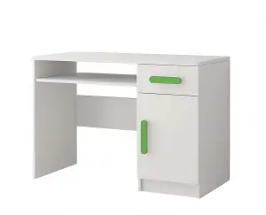 Vibrant White Computer Desk H760mm W1100mm D500mm - Lime Handles for Energetic Learning Spaces