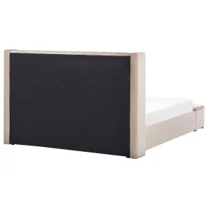 Velvet EU Super King Size Bed with Storage Bench Beige NOYERS