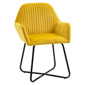 HOMCOM Modern Accent Chair Velvet-Feel Upholstered Lounge Armchair Yellow