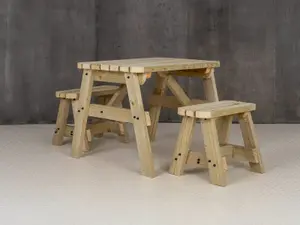 Victoria Rounded Space Saving Picnic Table Benches Set (3ft, Natural finish)