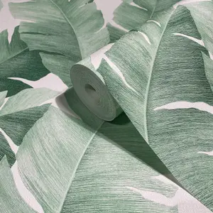 Galerie The New Design Book White/Green Palm Leaf Wallpaper Roll