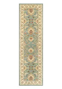 Persian Easy to Clean Aqua Bordered Floral Traditional Rug for Dining Room-200cm X 285cm