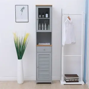 FurnitureHMD Wooden Tall Cabinet Slim Storage Bathroom Cabinet Free Standing Cabinet with Shelves