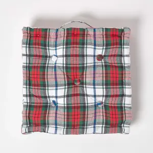 Homescapes Cotton Macduff Tartan Floor Cushion, 40 x 40 cm