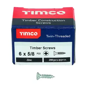 TIMCO Twin-Threaded Countersunk Silver Woodscrews - 6 x 5/8 (200pcs)