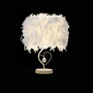 White Modern Feather Bedside Table Lamp with Metal Base 25 x 37CM