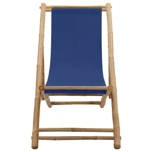 Berkfield Deck Chair Bamboo and Canvas Navy Blue