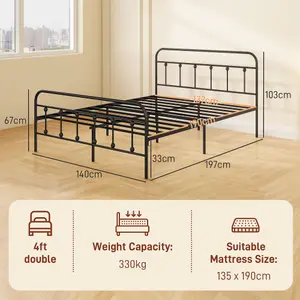 HOMCOM 4ft6 Metal Double Platform Bed Frame w/ Underbed Storage Black