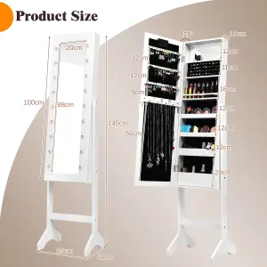 COSTWAY 18 LEDs Jewelry Armoire Floor Standing Mirror Cabinet