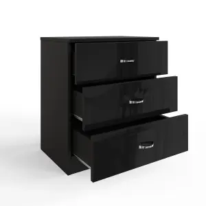 Black Gloss 3 Drawer Chest Of Drawers Bedside Table