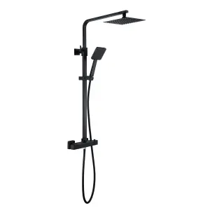 Matt Black Square Thermostatic Overhead Shower Kit with Z Waterfall Basin Tap and Shower Tray Waste