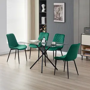 Miami Dining Table with 4 Green Amelia Velvet Chairs