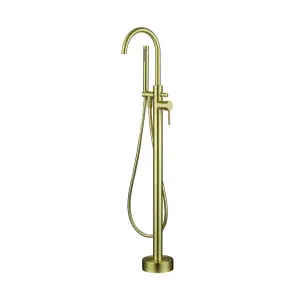 Luxury 1695x750 Gold Freestanding Bathtub with Brushed Brass Mixer Tap Set