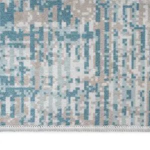 Washable Non-Slip Pastel Blue Abstract Area Rug 80cm x 150cm