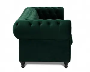 Chesterfield Velvet Pleat Fabric 3 Seater Sofa, Green