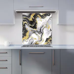 White And Black Marble Effect Premium Glass Kitchen Splashback W900mm x H650mm