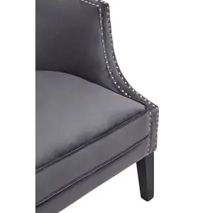 Interiors by Premier Grey Velvet Studded Chair, Easy to Clean Leather Armchair, Body Supportive Accent Chair