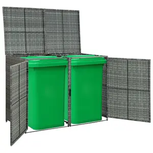 vidaXL Double Wheelie Bin Shed Poly Rattan Anthracite 148x77x111 cm