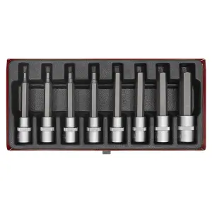 Sealey Hex Socket Bit Set Satin Finish 8 Pieces 1/2" Square Drive Metric AK9310