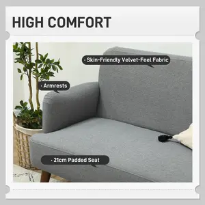 HOMCOM 2 Seater Sofa with 21cm Thick Padding and Wood Legs, Grey