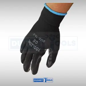 Large Work Gloves 10.5" Nitrile Black Coated Ideal For Mechanics Builder Garden