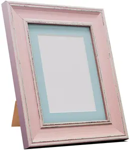 Scandi Distressed Pink Frame with Blue Mount for Image Size 4.5 x 2.5 Inch