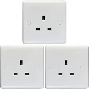 3 PACK 1 Gang Single 13A Unswitched UK Plug Socket - WHITE Wall Power Outlet