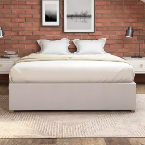 Aspire Upholstered Platform Ottoman Bed Frame UK Made, Kimiyo Linen Beige, Size Double