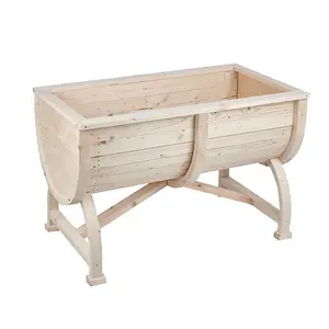 Raised Wooden Barrel Garden Planter