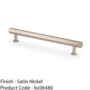 Industrial Hex T Bar Pull Handle - Satin Nickel 160mm Centres Kitchen Cabinet