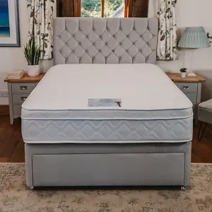 Sophia Briar-Rose Alphonsine 1000 Pocket Sprung Memory Foam Divan Bed Set 4FT Small Double 2 Drawers Side  - Plush Light Silver