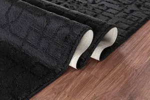 Ivy Washable Cubed Trellis Design Anti Slip Doormats Black 50x80 cm