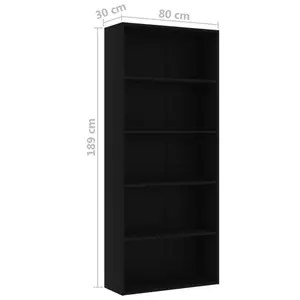 Rian Bookcase Black / 189cm H x 80cm W x 30cm D