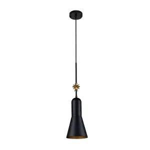 Luminosa Etoile Dome Pendant Ceiling Light, Matte Black and Gold Leaf