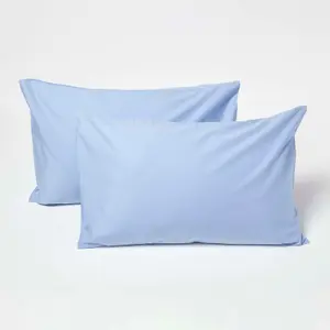 Homescapes Blue Cotton Kids Pillowcases 40 x 60 cm 200 Thread Count, 2 Pack