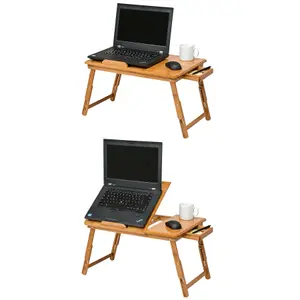 Laptop Stand - 4 angles of inclination, with drawer, storage space, 55 x 35 x 26 cm - brown