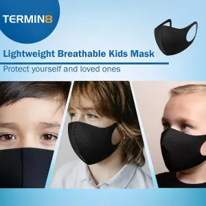 Termin8 Lightweight Breathable Reusable Face Mask for Kids, Machine Washable - Black