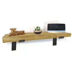 Maryvonne Oak Bracket Shelf with Reclaimed Wood Walnut / 24cm H x 60cm W x 22.5cm D