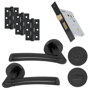 UAP Bathroom Door Handle - Pair - Lever on Rose - Developer Falcon - Bathroom Pack - Complete Set - Matt Black