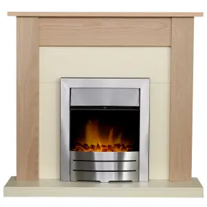 Adam Southwold Fireplace in Oak & Cream with Colorado Electric Fire in Brushed Steel, 43 Inch