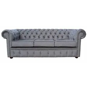 Chesterfield 3 Seater Sofa Settee Verity Steel Grey Fabric In Classic Style